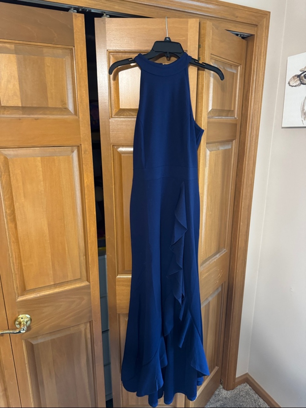 Sleeveless Navy Ruffle-Trim Maxi Dress